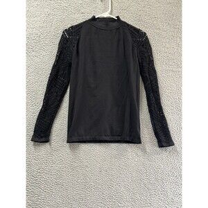 Bebe Shirt Womens M Black Eyelet Long Sleeve Bodicon Stretch